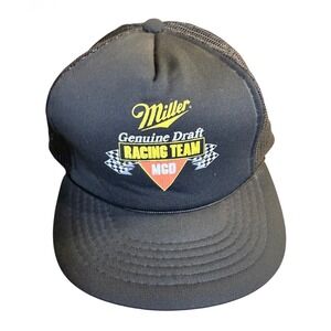 Miller Genuine Draft Racing Team Trucker Hat Black Mesh Snapback Vintage MGD